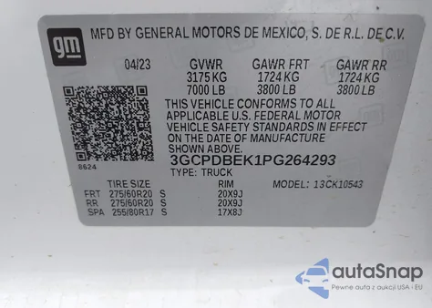 2023 Chevrolet Silverado 1500 4Wd Short Bed Custom из США, поврежденный, VIN 3GCPDBEK1PG264293